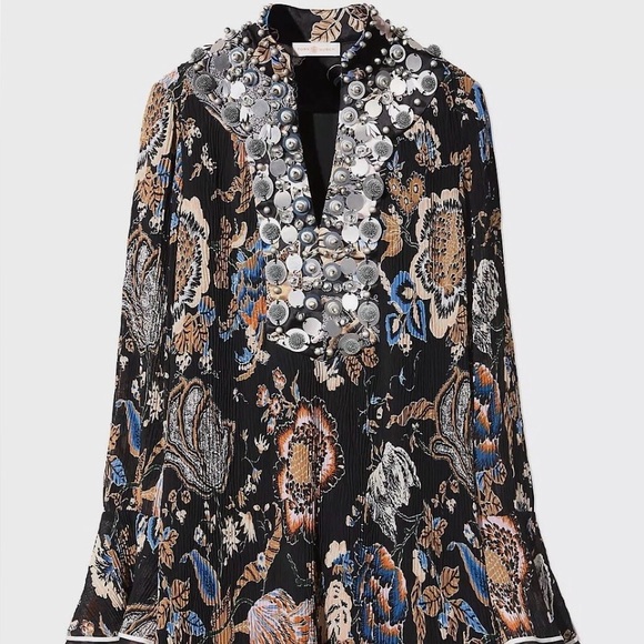 Tory Burch Dominique Tunic Top Midnight Happy Times  Size 8 - Picture 1 of 6
